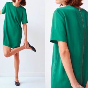 Everlane Japanese GoWeave Zip Tee Dress Green Shift Work Casual Dress